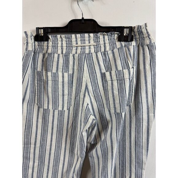 Roxy Women's Oceanside Yarn Dye Pant blue and white striped cotton/linen. - Picture 8 of 10